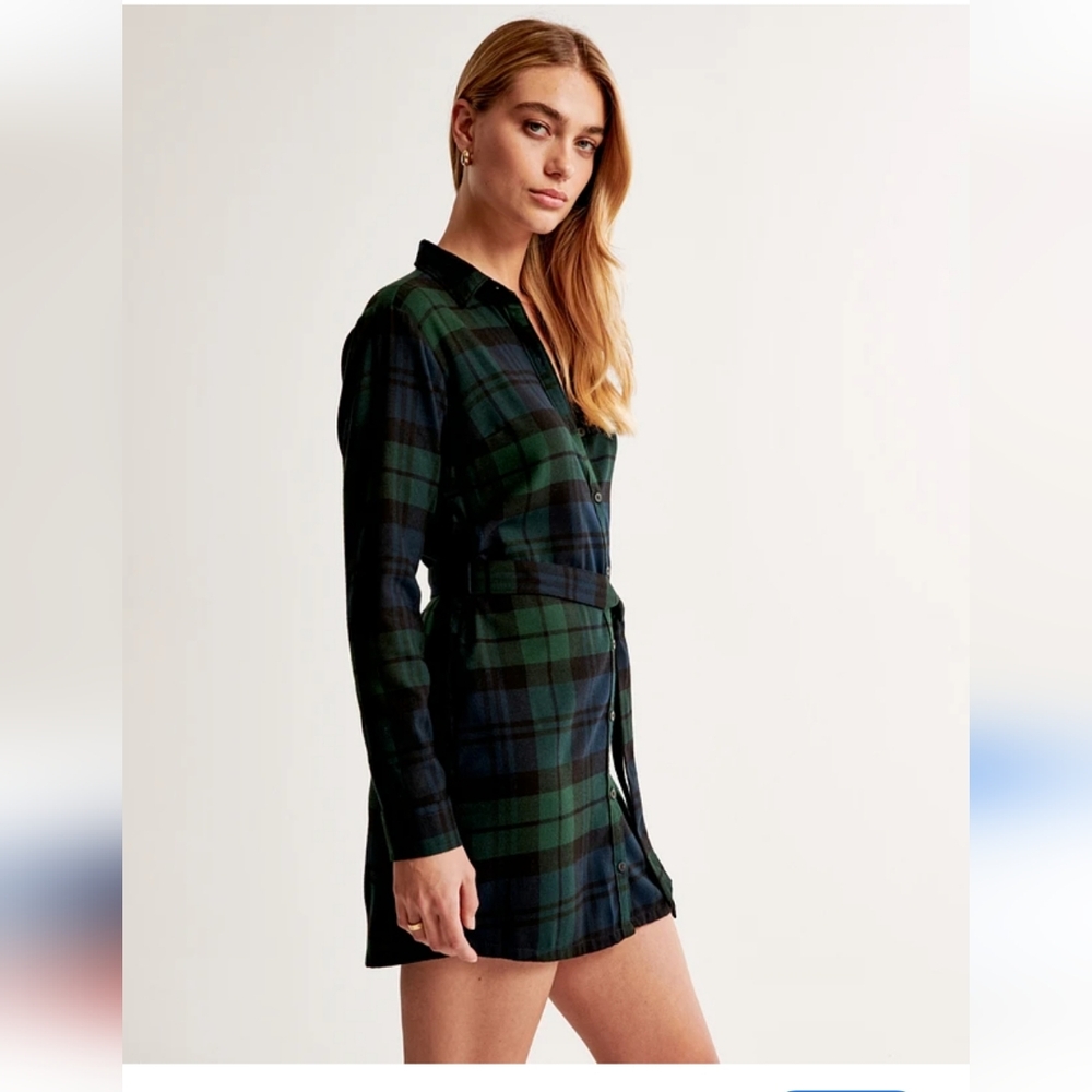 Abercrombie & Fitch Green and Black Plaid Dress Medium Tall